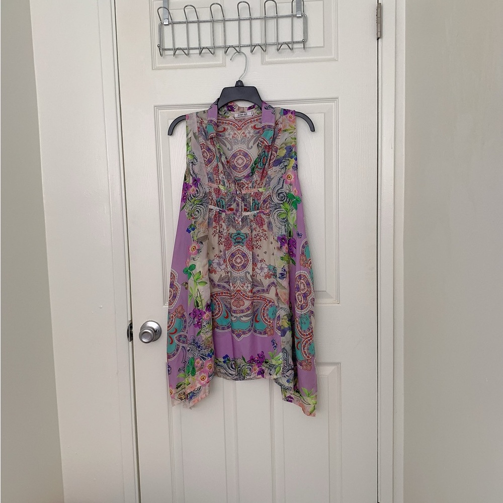 Johnny Was Purple and Green mini dress 100% silk / Brand New